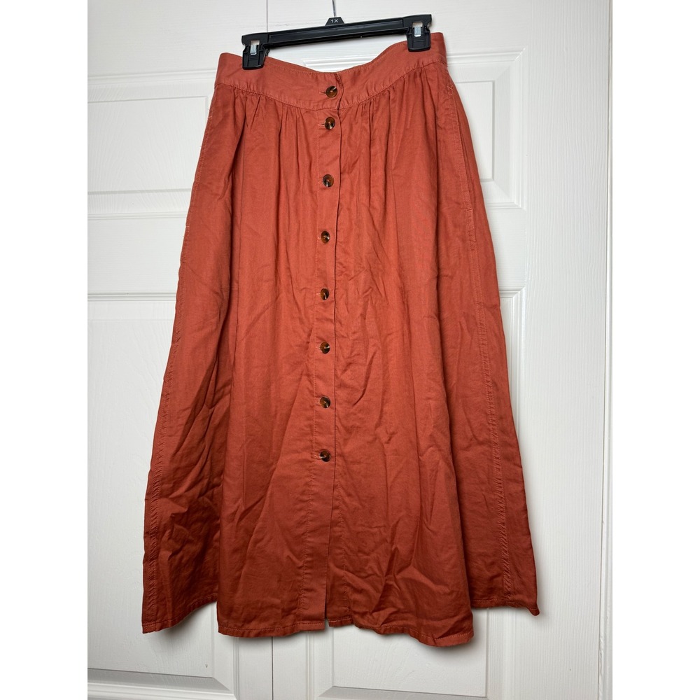 Madewell Womens Burnt Orange Cotton Button Front Midi Skirt Size 00‎ Pockets